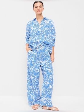 Old Navy High-Waisted Crinkle Gauze Pull-On Barrel Ankle Pants Vacation Summer M